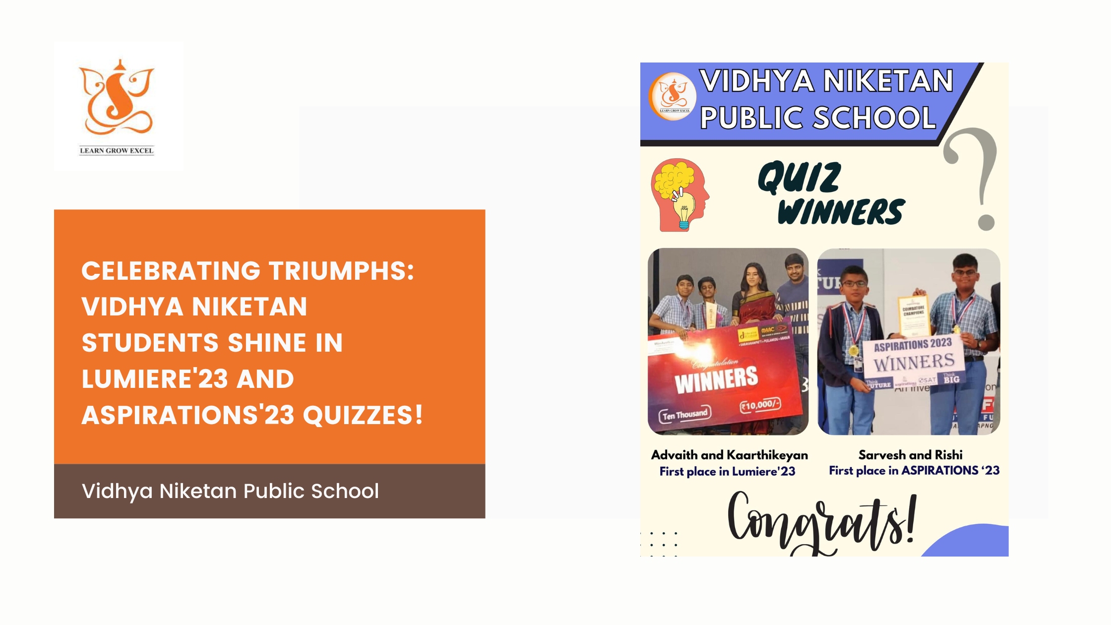 Celebrating Triumphs: Vidhya Niketan Students Shine in Lumiere'23 and Aspirations'23 Quizzes!